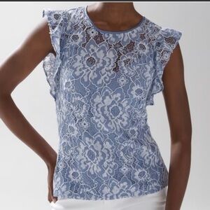 WHBM White House Black Market Dusty Blue Lace Sleeveless Top Size XL